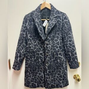 New BANANA REPUBLIC Grey Leopard Wool Blend Top Coat Above Knee XXS